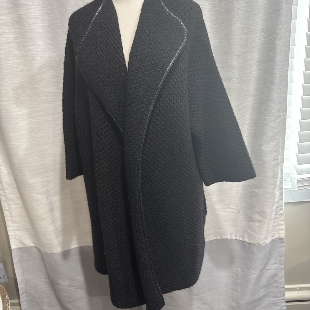 Vince Sweater Womens XS 1/2 Sleeve Wool Yak Mix Black Preppy Thick Chunky EUC